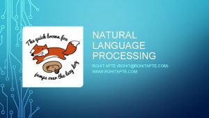 NATURAL LANGUAGE PROCESSING ROHIT APTE ROHITROHITAPTE COM WWW