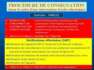 PROCDURE DE CONSIGNATION dans le cadre dune intervention