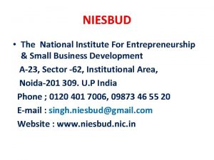 NIESBUD The National Institute For Entrepreneurship Small Business