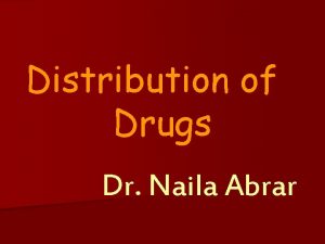 Distribution of Drugs Dr Naila Abrar Learning objectives