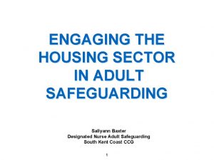 ENGAGING THE HOUSING SECTOR IN ADULT SAFEGUARDING Sallyann