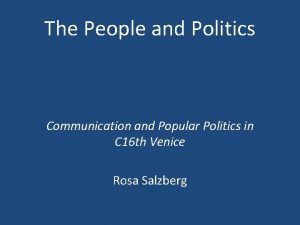 The People and Politics Communication and Popular Politics