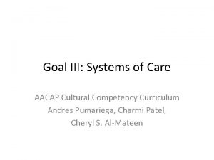 Goal III Systems of Care AACAP Cultural Competency
