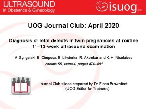 UOG Journal Club April 2020 Diagnosis of fetal
