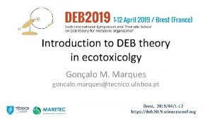 Introduction to DEB theory in ecotoxicolgy Gonalo M