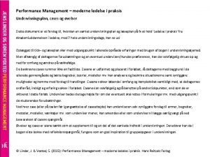 Performance Management moderne ledelse i praksis Undervisningsplan cases