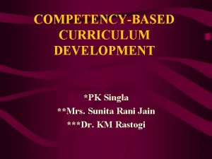 COMPETENCYBASED CURRICULUM DEVELOPMENT PK Singla Mrs Sunita Rani