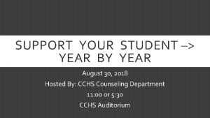 SUPPORT YOUR STUDENT YEAR BY YEAR August 30