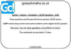 Sphere Volume Foundation GCSE Questions AQA These questions