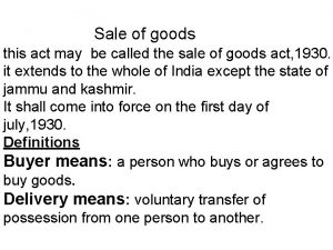 Sale of goods this act may be called
