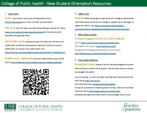 College of Public Health New Student Orientation Resources