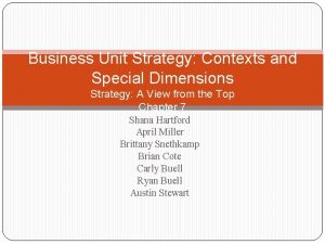 Business Unit Strategy Contexts and Special Dimensions Strategy