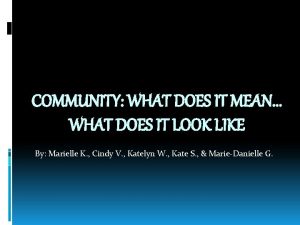 COMMUNITY WHAT DOES IT MEAN WHAT DOES IT