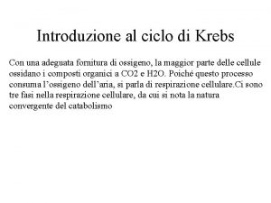 Introduzione al ciclo di Krebs Con una adeguata