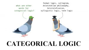 CATEGORICAL LOGIC CATEGORIES Categorical logic concerns how we