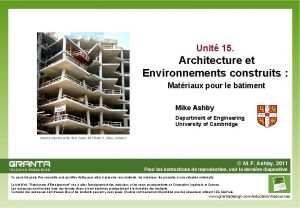 Unit 15 Architecture et Environnements construits Matriaux pour