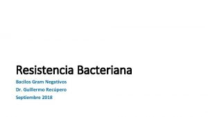 Resistencia Bacteriana Bacilos Gram Negativos Dr Guillermo Recpero