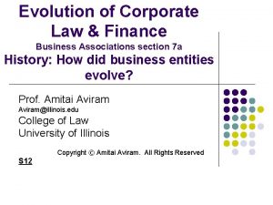 Evolution of Corporate Law Finance Business Associations section