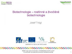 Biotechnologie rostlinn a ivoin biotechnologie Josef Trgl Modernizace