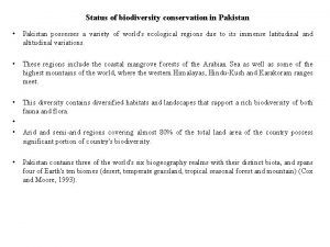Conservation of biodiversity in pakistan