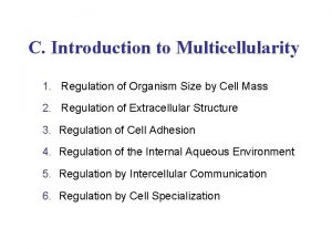 C Introduction to Multicellularity 1 Regulation of Organism