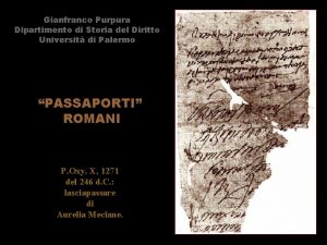 Gianfranco Purpura Dipartimento di Storia del Diritto Universit