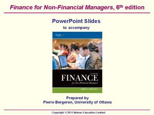 Finance for NonFinancial Managers 6 th edition Power