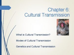 Chapter 6 Cultural Transmission What is Cultural Transmission