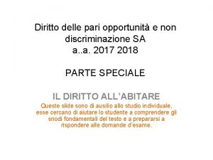 Diritto delle pari opportunit e non discriminazione SA