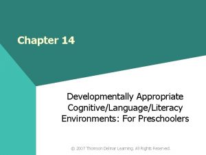 Chapter 14 Developmentally Appropriate CognitiveLanguageLiteracy Environments For Preschoolers
