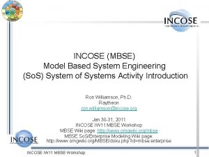 INCOSE MBSE Model Based System Engineering So S
