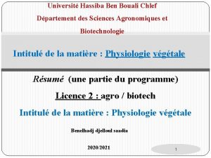 Universit Hassiba Ben Bouali Chlef Dpartement des Sciences