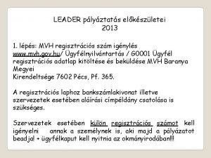 LEADER plyztats elkszletei 2013 1 lps MVH regisztrcis