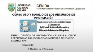 CURSO USO Y MANEJO DE LOS RECURSOS DE