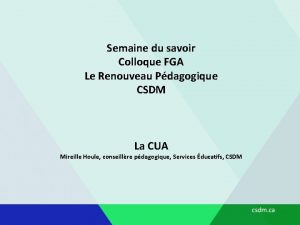 Semaine du savoir Colloque FGA Le Renouveau Pdagogique