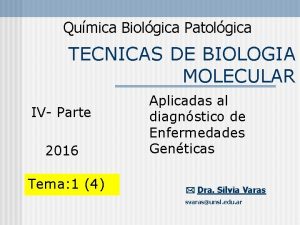 Qumica Biolgica Patolgica TECNICAS DE BIOLOGIA MOLECULAR IV
