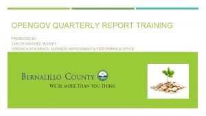 OPENGOV QUARTERLY REPORT TRAINING PRESENTED BY CARLOS SANCHEZ