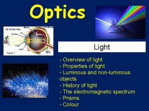 Optics Light Overview of light Properties of light
