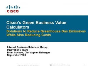 Ciscos Green Business Value Calculators Solutions to Reduce