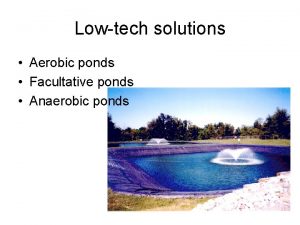 Lowtech solutions Aerobic ponds Facultative ponds Anaerobic ponds