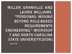 MILLER GRANVILLE AND LAURIE WILLIAMS PERSONAS MOVING BEYOND
