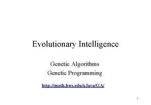 Evolutionary Intelligence Genetic Algorithms Genetic Programming http math