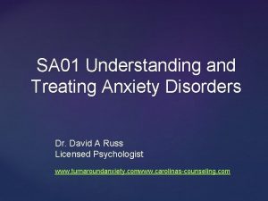 SA 01 Understanding and Treating Anxiety Disorders Dr