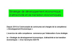 Stratgie de dveloppement conomique dattractivit et de transition