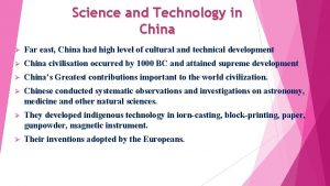 Science and Technology in China Far east China