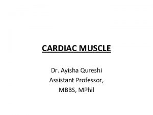 CARDIAC MUSCLE Dr Ayisha Qureshi Assistant Professor MBBS