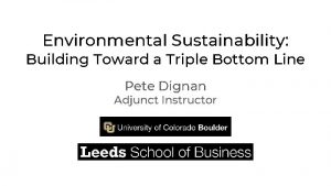 Environmental Sustainability Building Toward a Triple Bottom Line