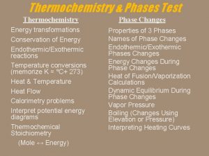 Thermochemistry Phases Test Thermochemistry Energy transformations Conservation of