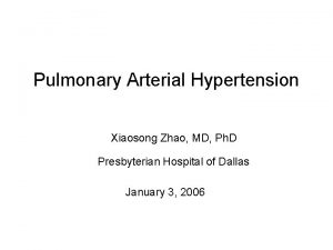 Pulmonary Arterial Hypertension Xiaosong Zhao MD Ph D