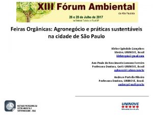 Feiras Orgnicas Agronegcio e prticas sustentveis na cidade